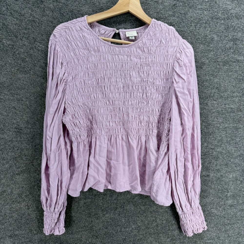 A New Day Blouse Women XL Purple Long Sleeve Hook & Eye Stretch Crew Neck Casual